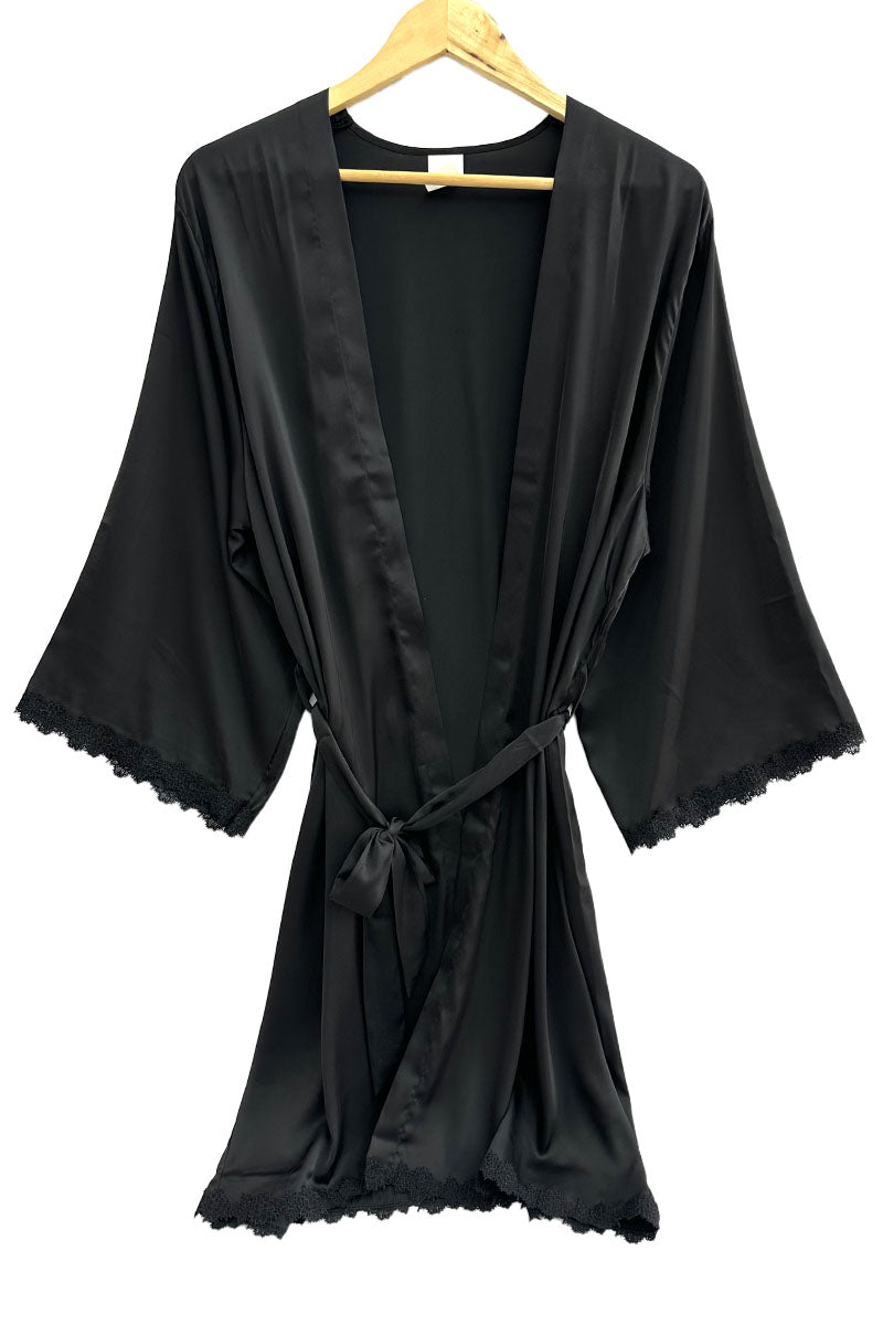 Robe de pyjama à fines bretelles et peignoir/N36501 Noir