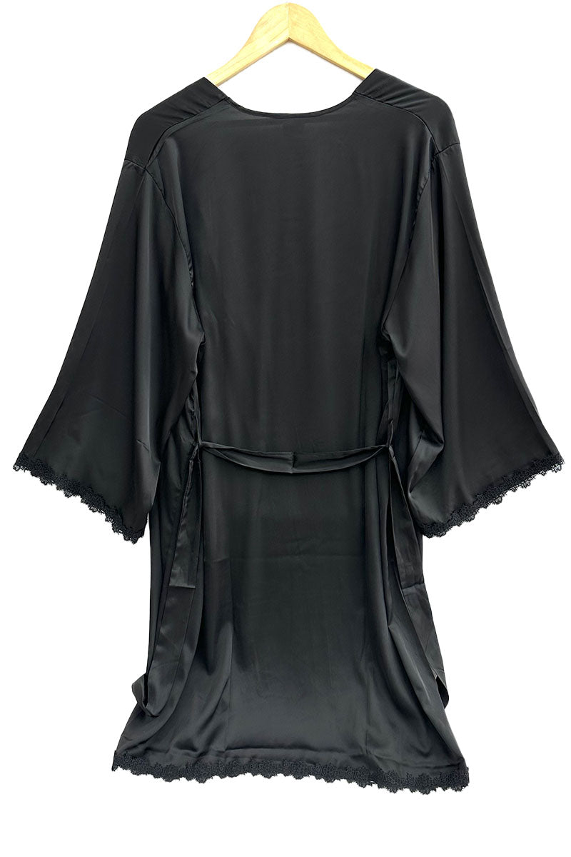 Robe de pyjama à fines bretelles et peignoir/N36501 Noir