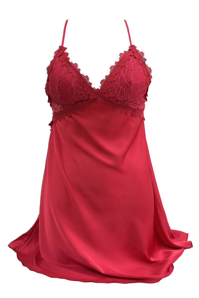 Robe de pyjama à fines bretelles et peignoir/N36501 Rouge