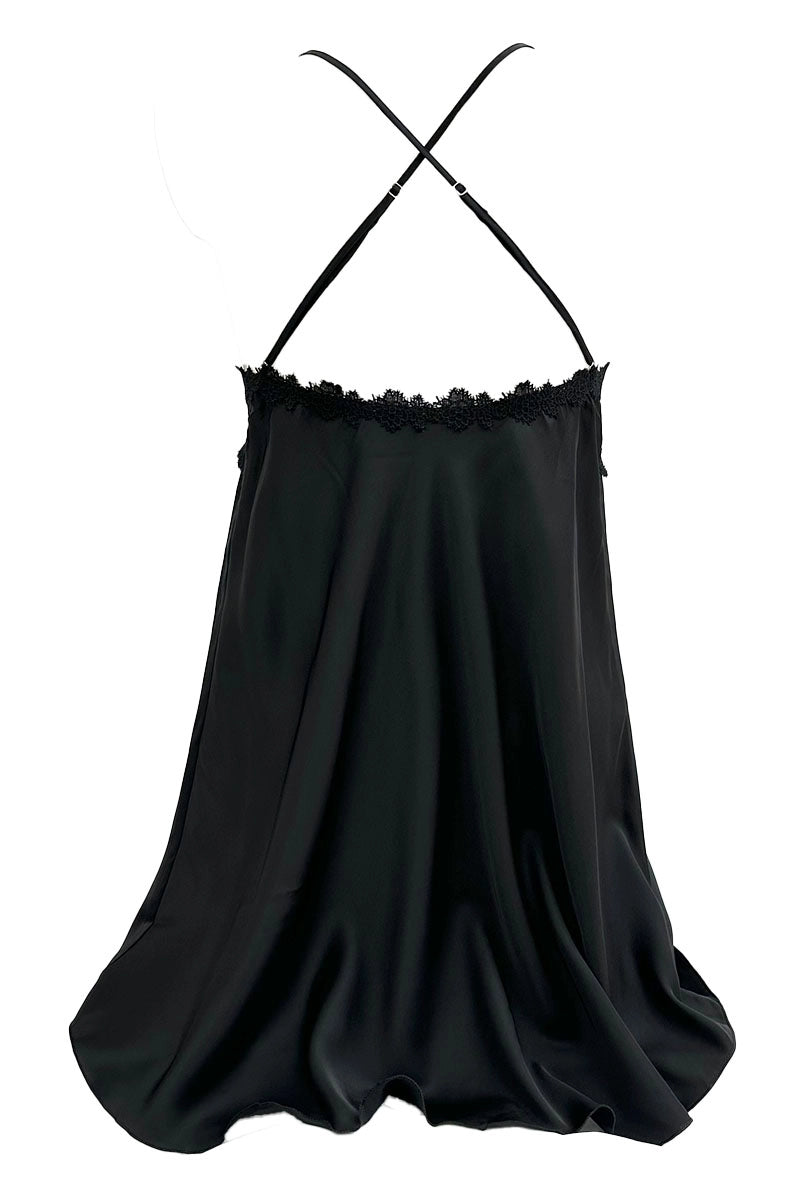 Robe de pyjama à fines bretelles et peignoir/N36501 Noir