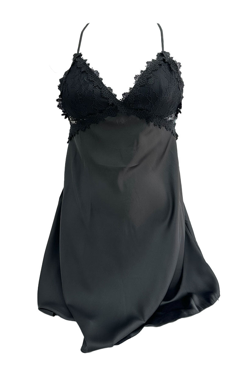 Robe de pyjama à fines bretelles et peignoir/N36501 Noir